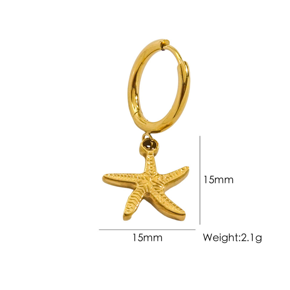 Single Tropical Summer Marine Pendant Earrings - Stainless Steel 14K Gold