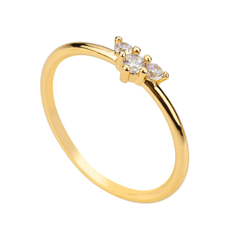 3 Inlaid Zircon Ring - Stainless Steel