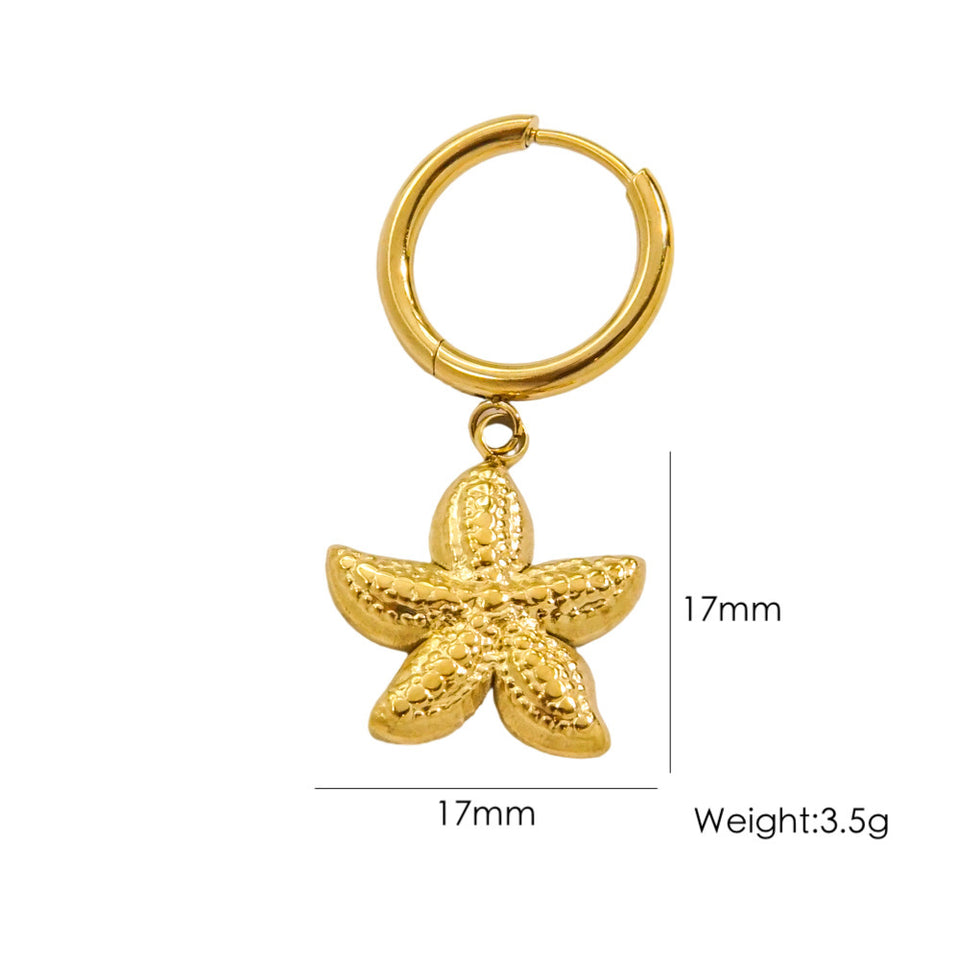 Single Tropical Summer Marine Pendant Earrings - Stainless Steel 14K Gold