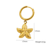 Single Tropical Summer Marine Pendant Earrings - Stainless Steel 14K Gold