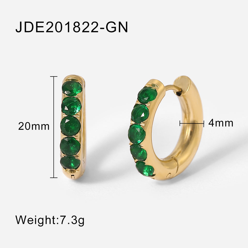 Zircon Stones Round Earrings - 18K Gold Plated Stainless Steel