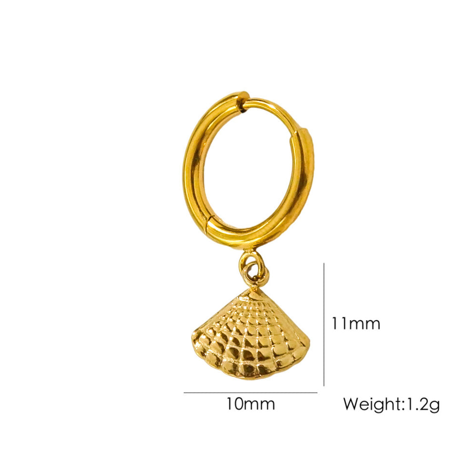 Single Tropical Summer Marine Pendant Earrings - Stainless Steel 14K Gold