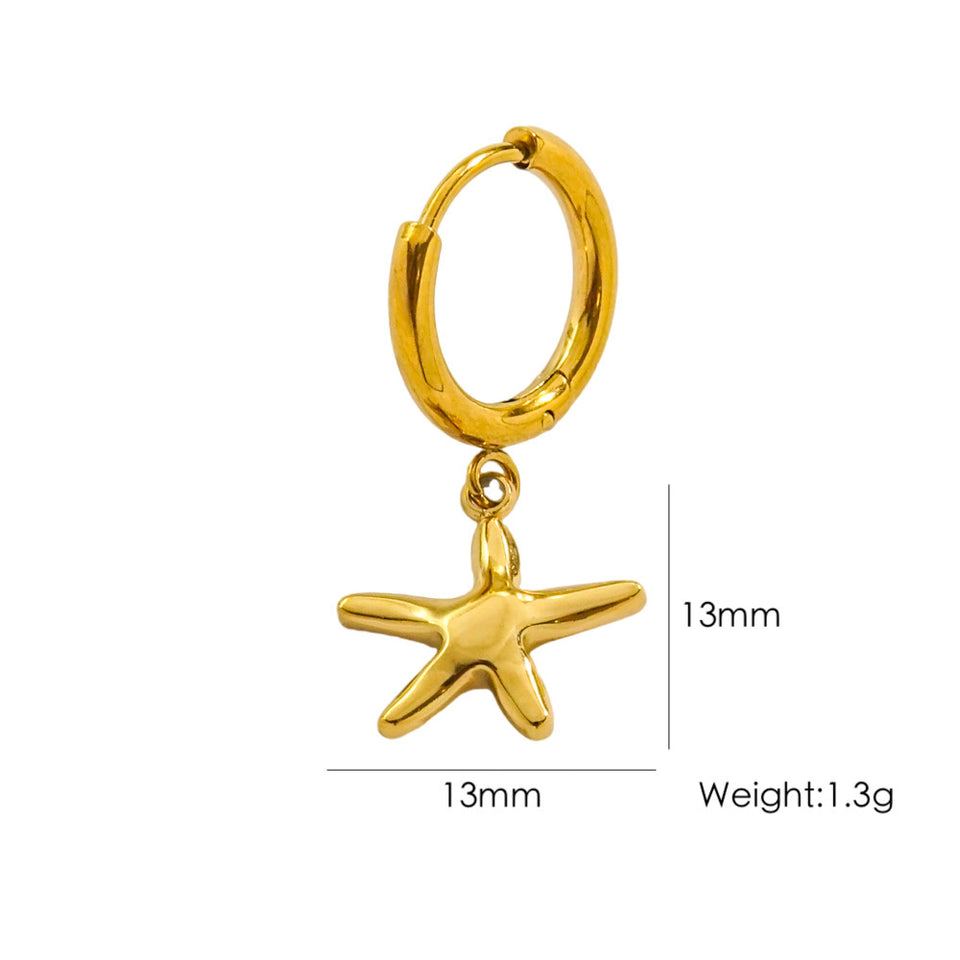 Single Tropical Summer Marine Pendant Earrings - Stainless Steel 14K Gold