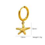 Single Tropical Summer Marine Pendant Earrings - Stainless Steel 14K Gold