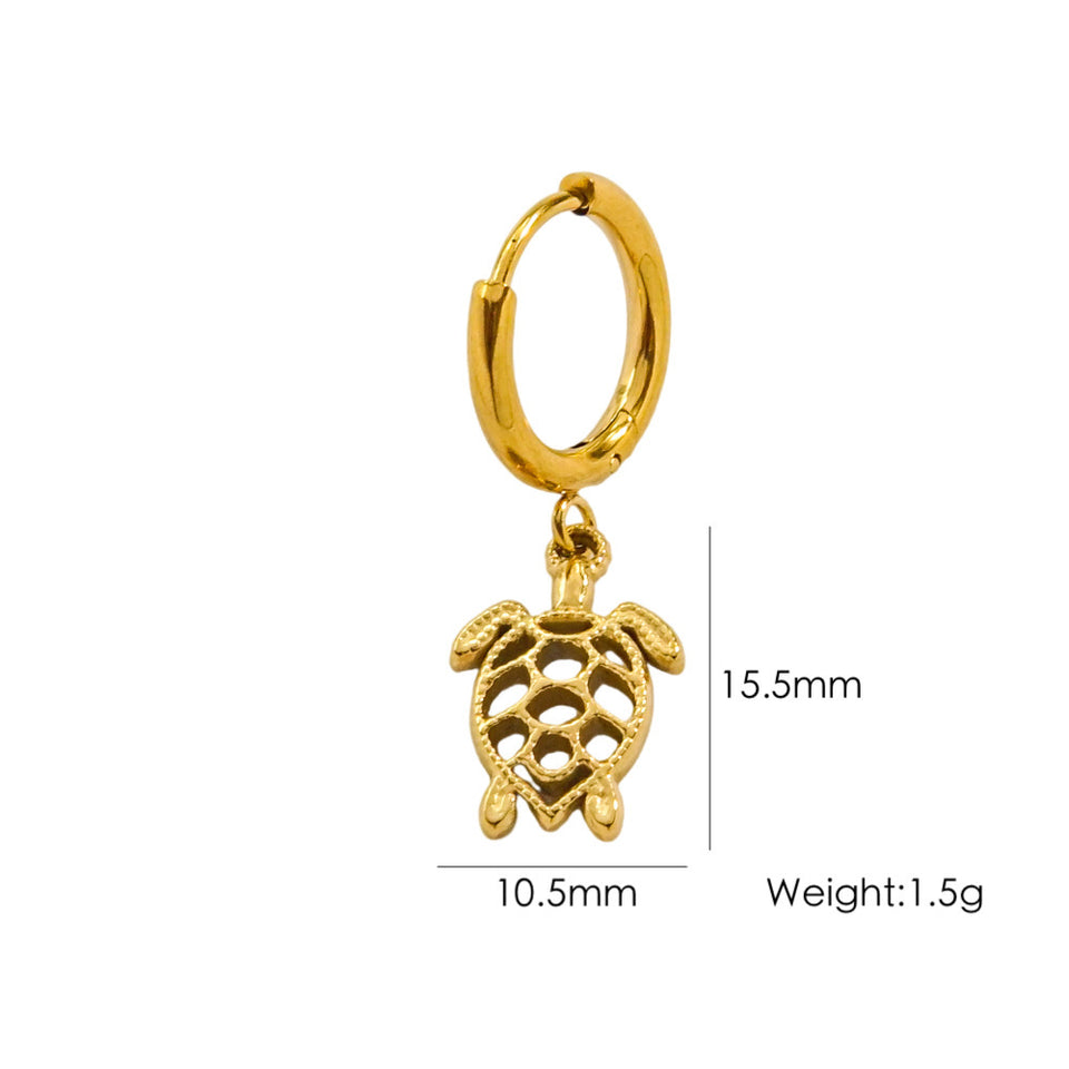 Single Tropical Summer Marine Pendant Earrings - Stainless Steel 14K Gold