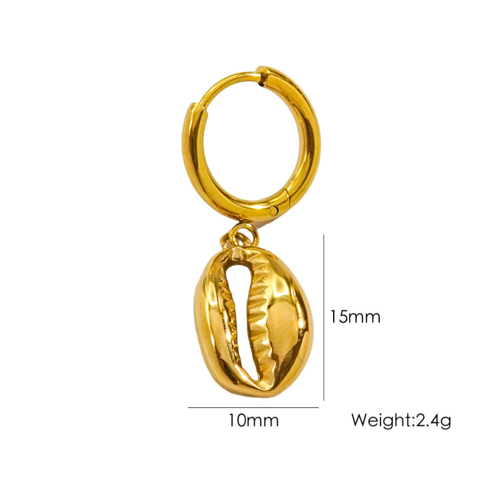 Single Tropical Summer Marine Pendant Earrings - Stainless Steel 14K Gold