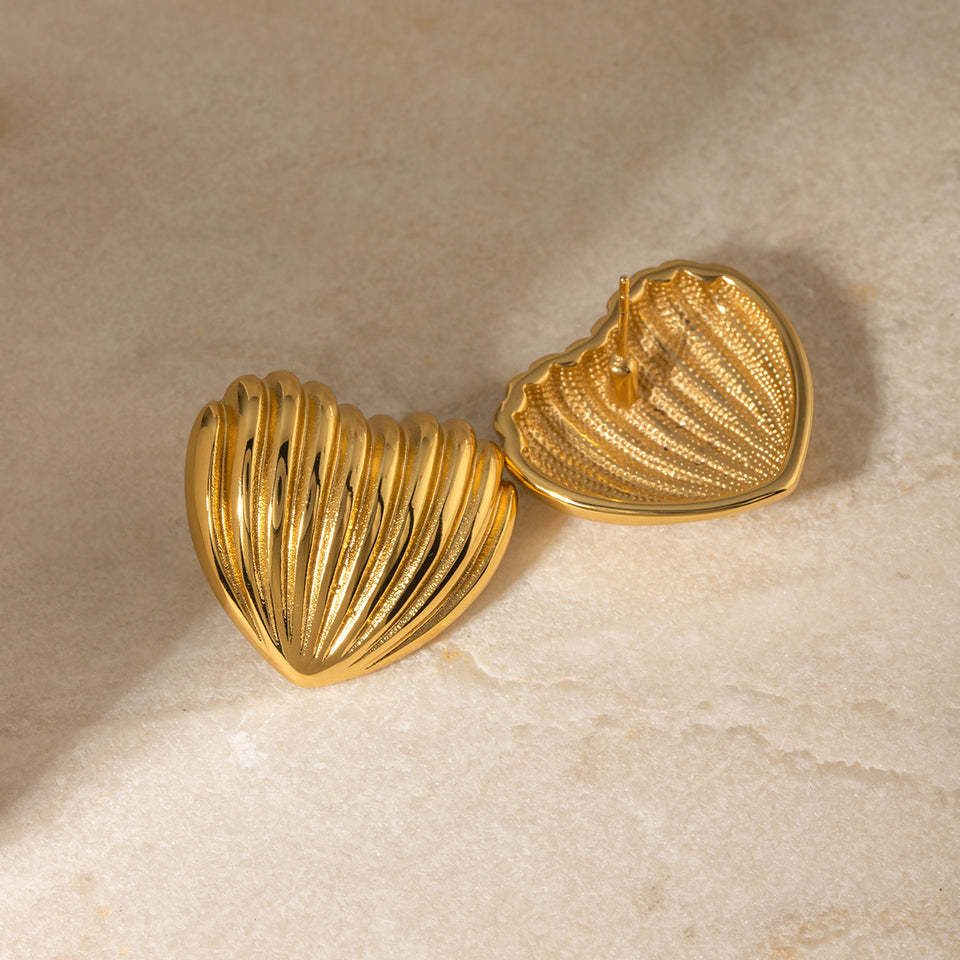 Stripe Love Heart Earrings - 18K Gold Stainless Steel