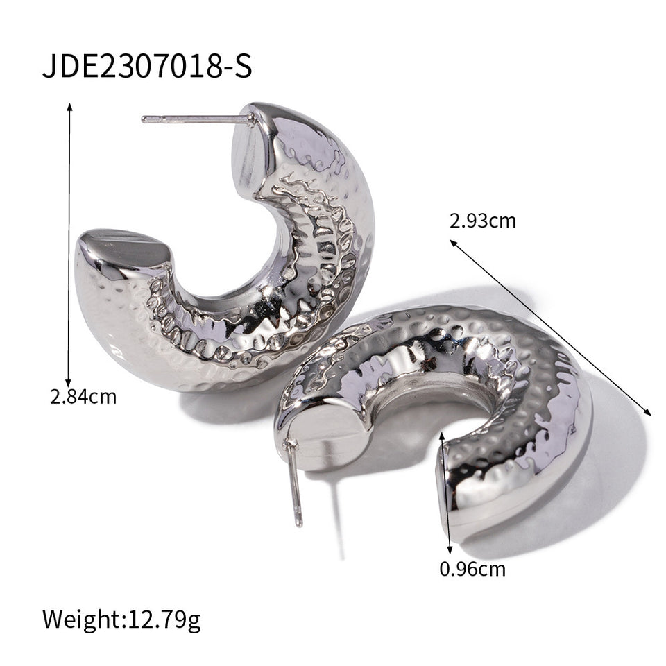 Hammer Pattern Geometric Earrings - Silver Stainless Steel