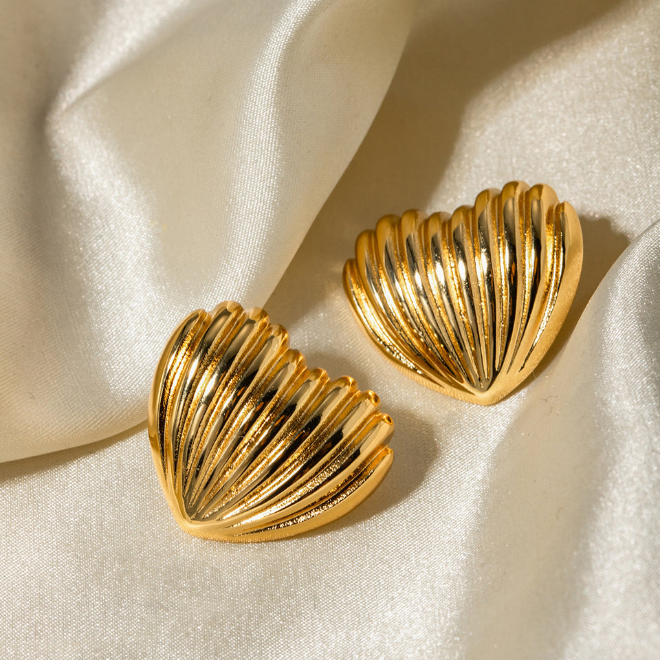 Stripe Love Heart Earrings - 18K Gold Stainless Steel