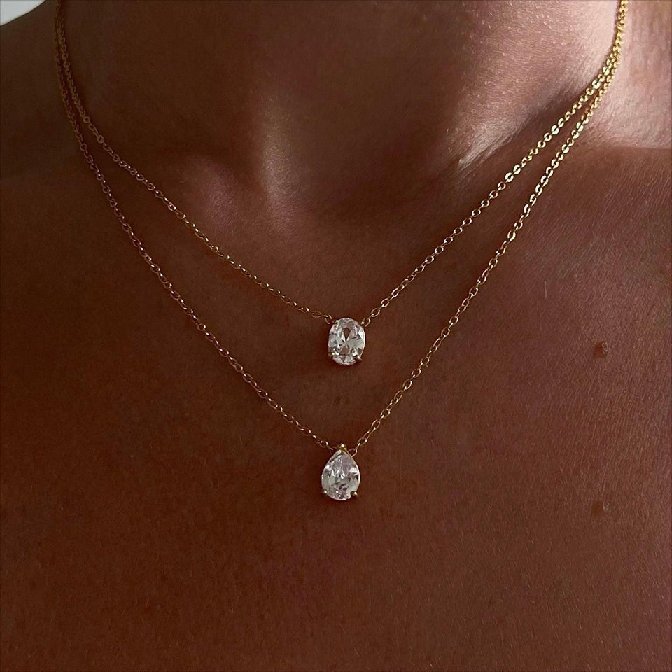 Oval Zircon or Round Zircon Pendant Necklace